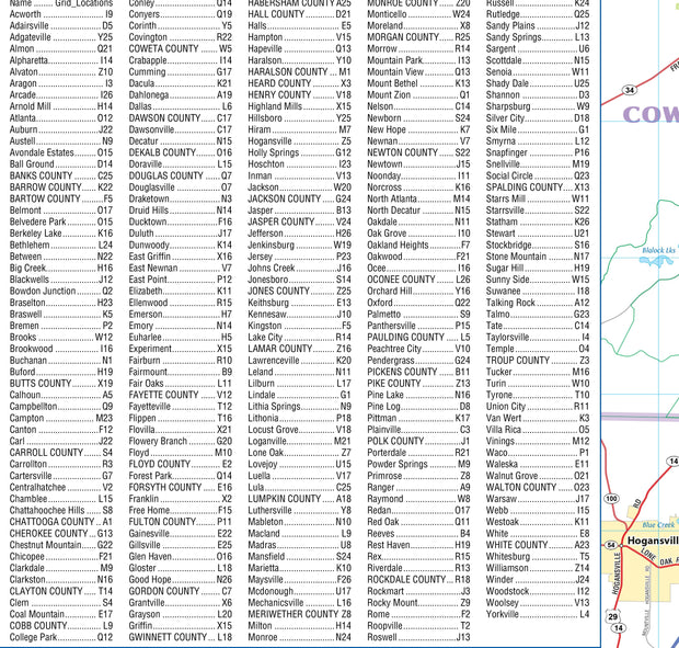 Greater Atlanta Regional Area Major Arterial Wall Map - 42" W x 42" H