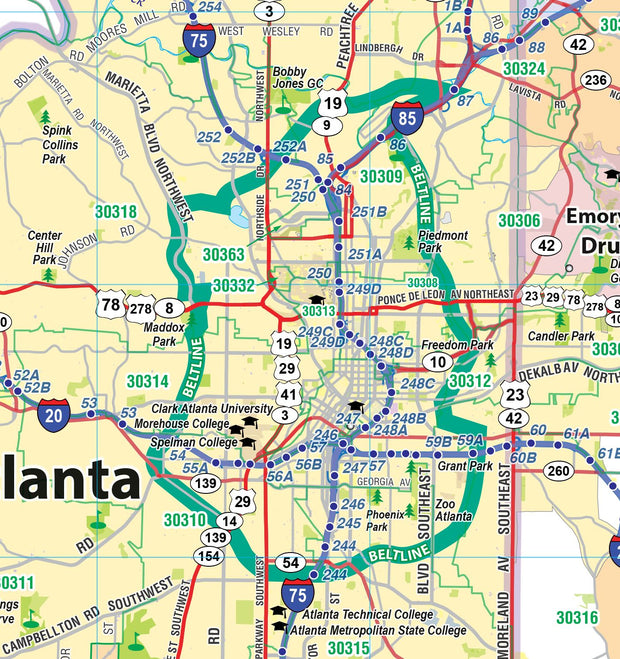 Greater Atlanta Regional Area Major Arterial Wall Map