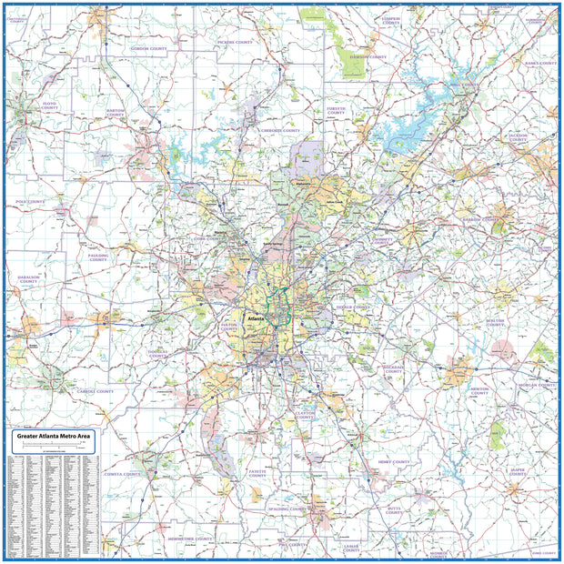 Greater Atlanta Regional Area Major Arterial Wall Map - 42" W x 42" H