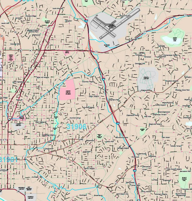 Premium Style Wall Map of Columbus, GA by Market Maps