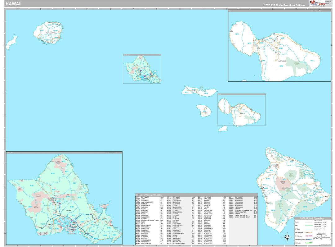 Premium Style Wall Map of Hawaii