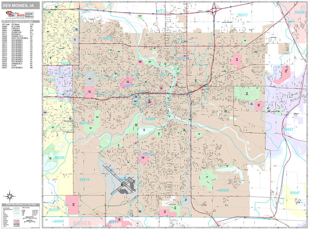 Premium Style Wall Map of Des Moines, IA by Market Maps