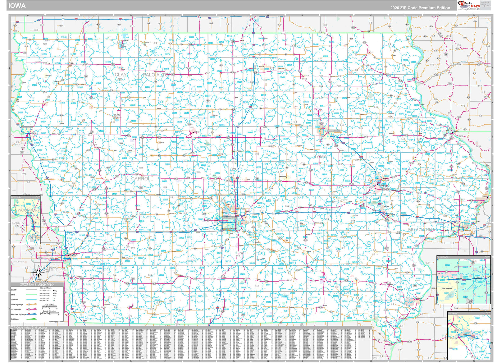 Premium Style Wall Map of Iowa