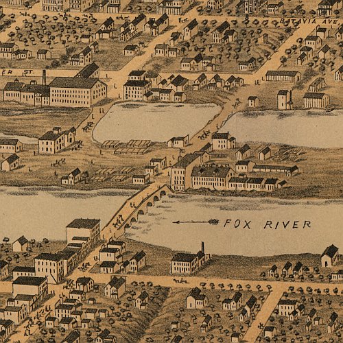 Bird's eye view of Batavia, Illinois by A. Ruger, 1869