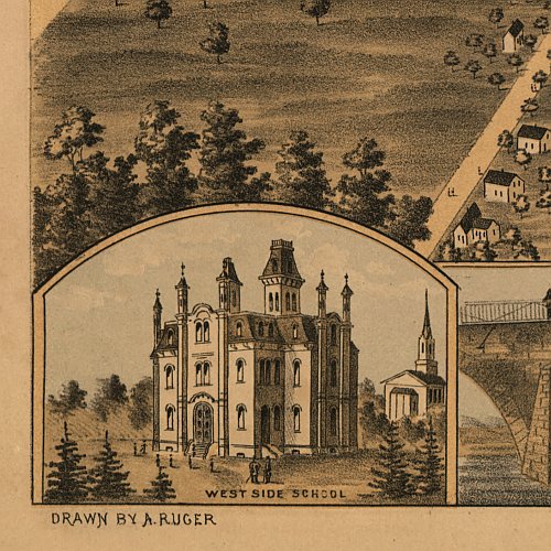 Bird's eye view of Batavia, Illinois by A. Ruger, 1869