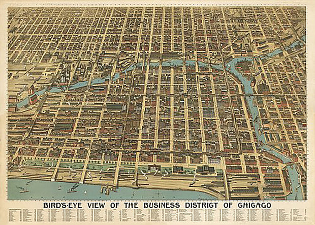 Bird's-eye-view of the business district of Chicago, 1898