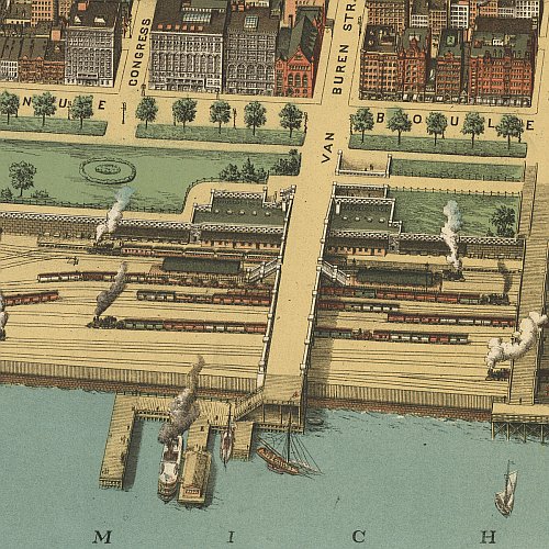 Bird's-eye-view of the business district of Chicago, 1898