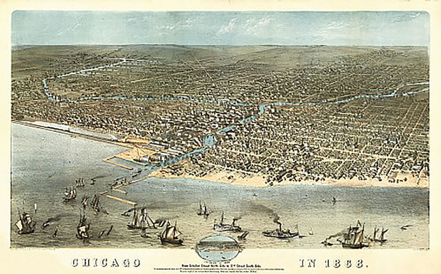 Chicago in 1868 from Schiller Street north side to 12th Street south side by A. Ruger