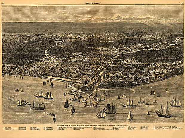 Bird's-eye-view of Chicago as it was before the great fire by Theodore R. Davis, 1871