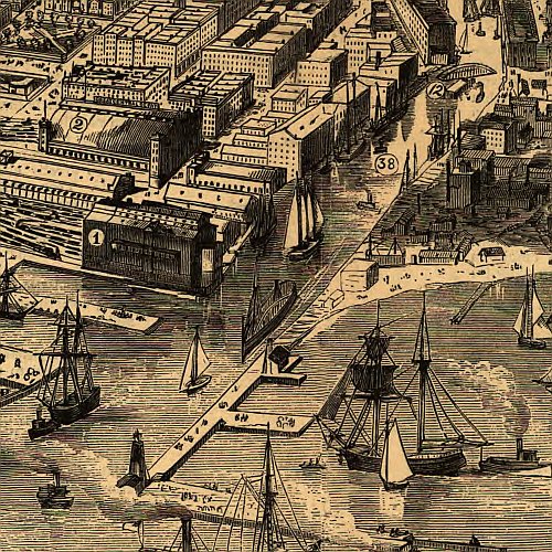 Bird's-eye-view of Chicago as it was before the great fire by Theodore R. Davis, 1871