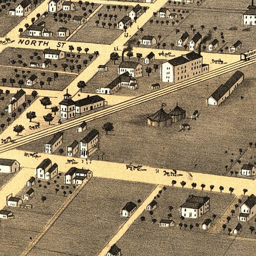 Bird's eye view of Danville, Illinois by A. Ruger, 1869