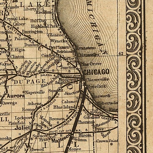 Colton's Railroad Map of Illinois, 1861