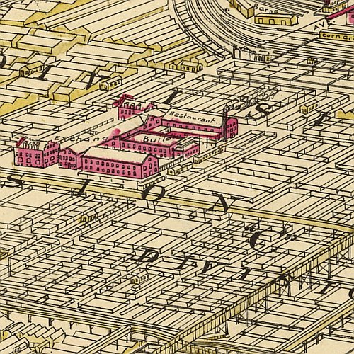 Rascher's birds eye view of the Chicago packing houses & union stock yards, 1890