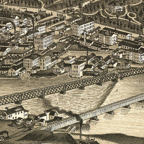 Bird's eye view of Rockford, Illinois by Beck & Pauli, 1880