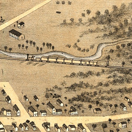 Bird's eye view of Urbana, Illinois by A. Ruger, 1869