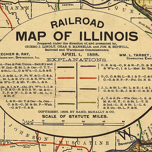 Railroad Map of Illinois by Rand McNally and Company, 1898