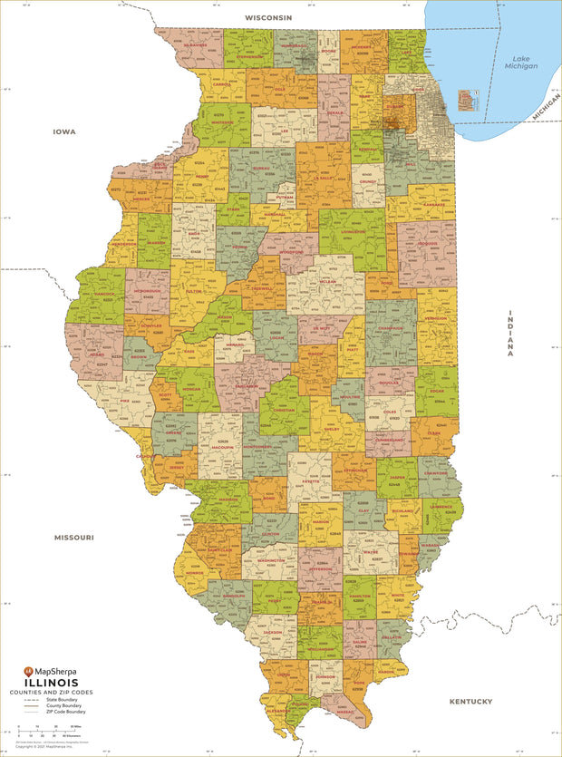 Illinois Zip Code Map with Counties