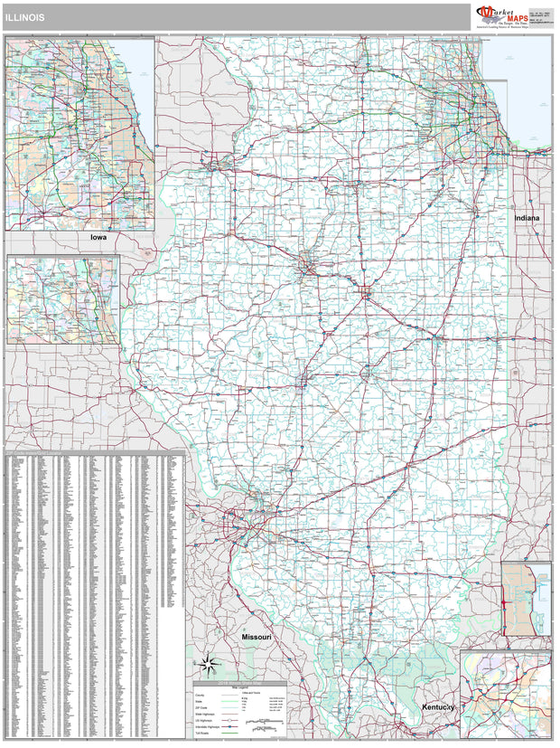 Premium Style Wall Map of Illinois by Market Maps