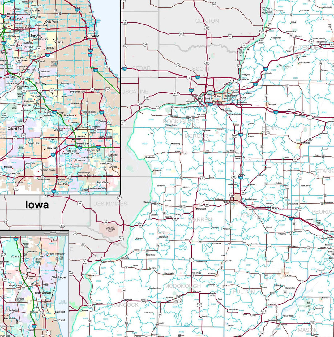 Premium Style Wall Map of Illinois