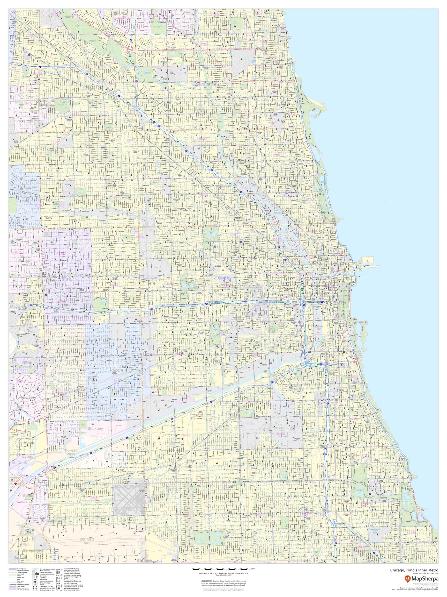Chicago Inset Map Chicago Inner Metro Area – American Map Store