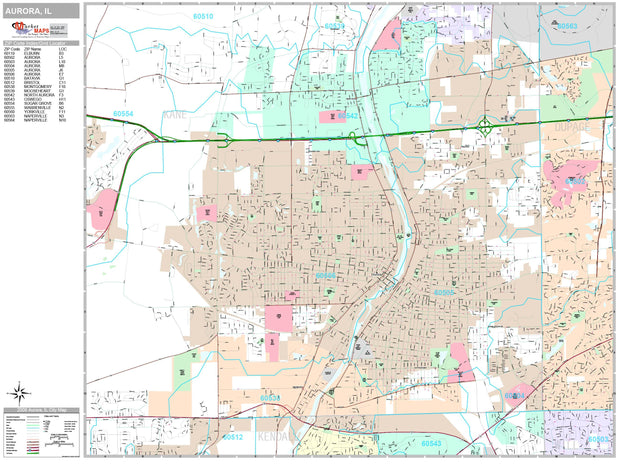 Premium Style Wall Map of Aurora, IL by Market Maps