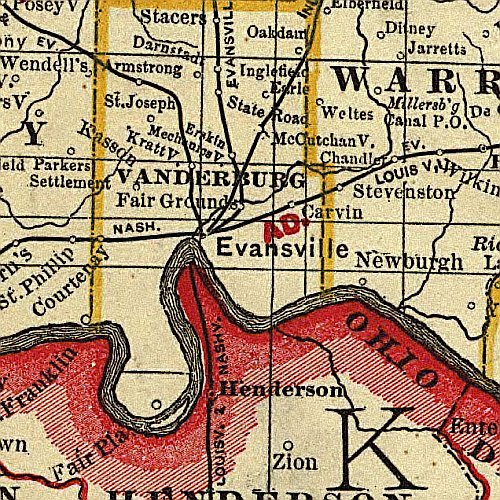 Cram's Township and Rail Road Map of Indiana, 1888