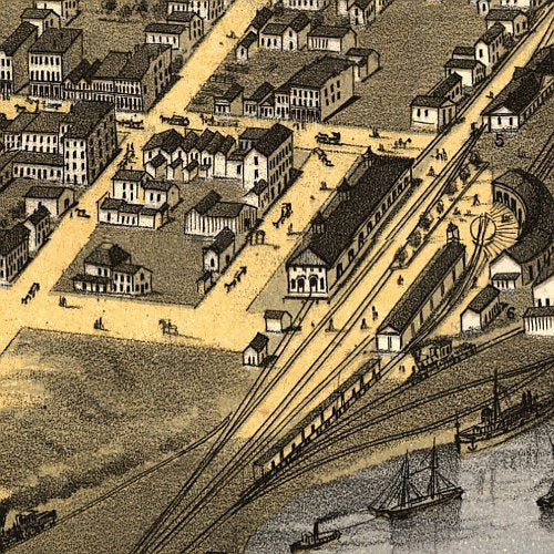 Bird's eye view of the city of Michigan City, Indiana by A. Ruger, 1869