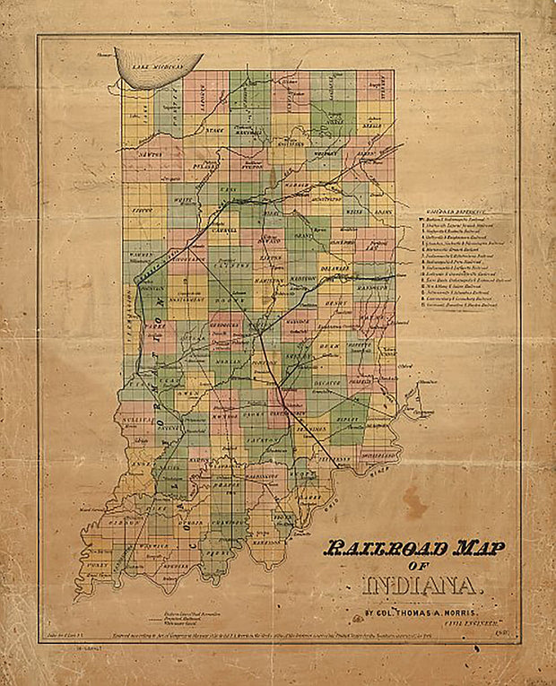 Railroad Map of Indiana, by Col. Thomas A. Morris, 1850