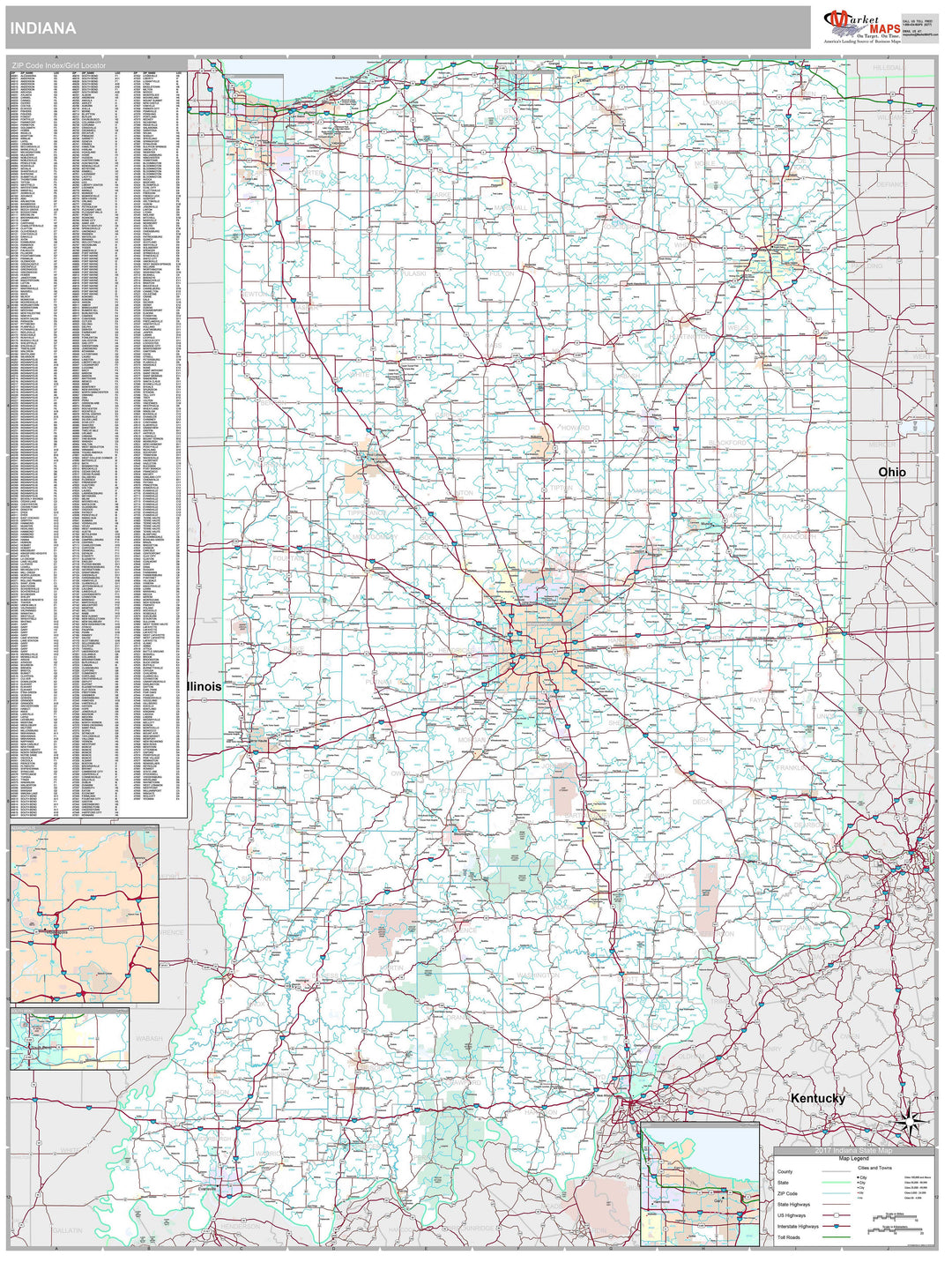 Premium Style Wall Map of Indiana
