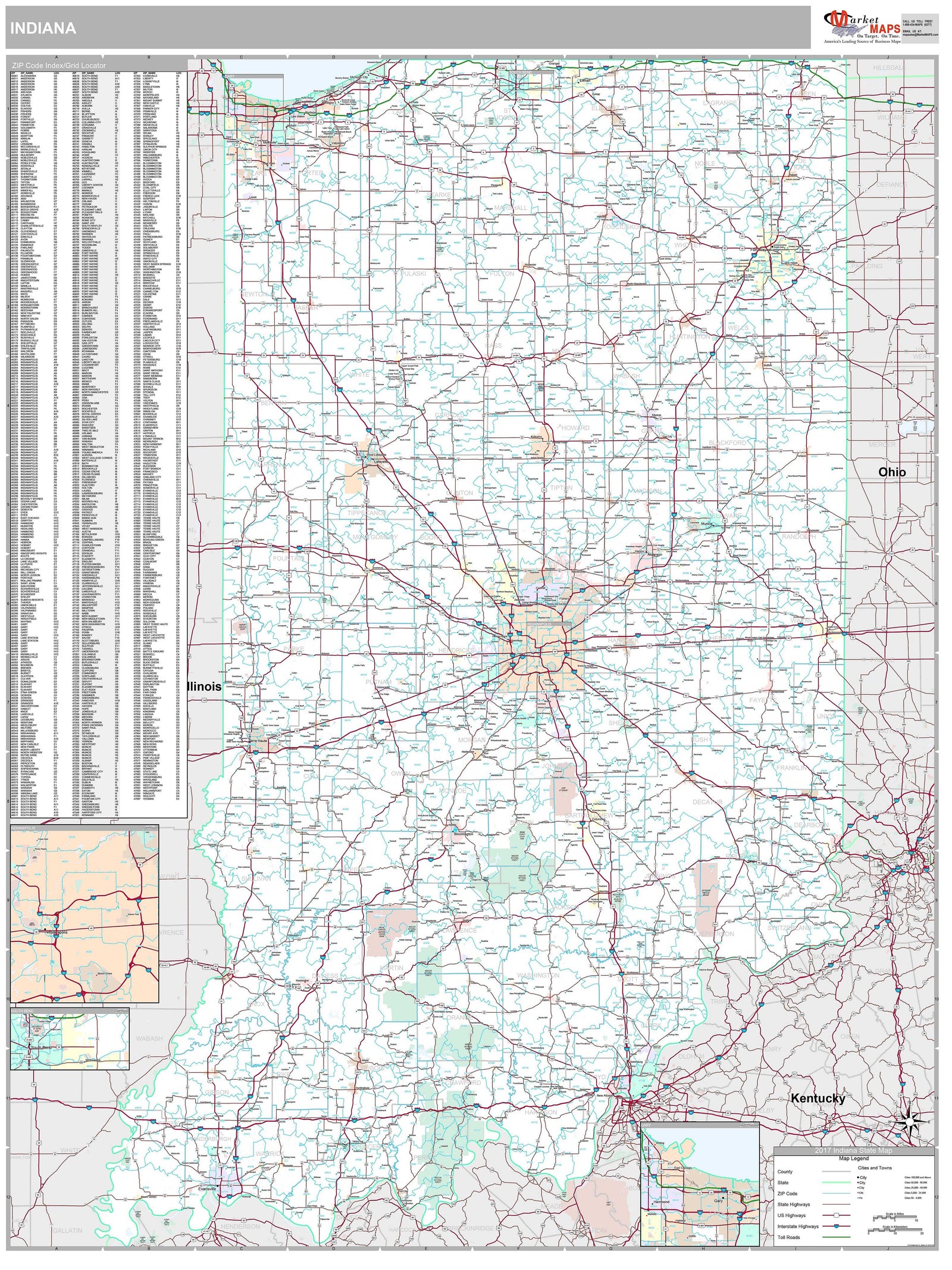 Premium Style Wall Map of Indiana