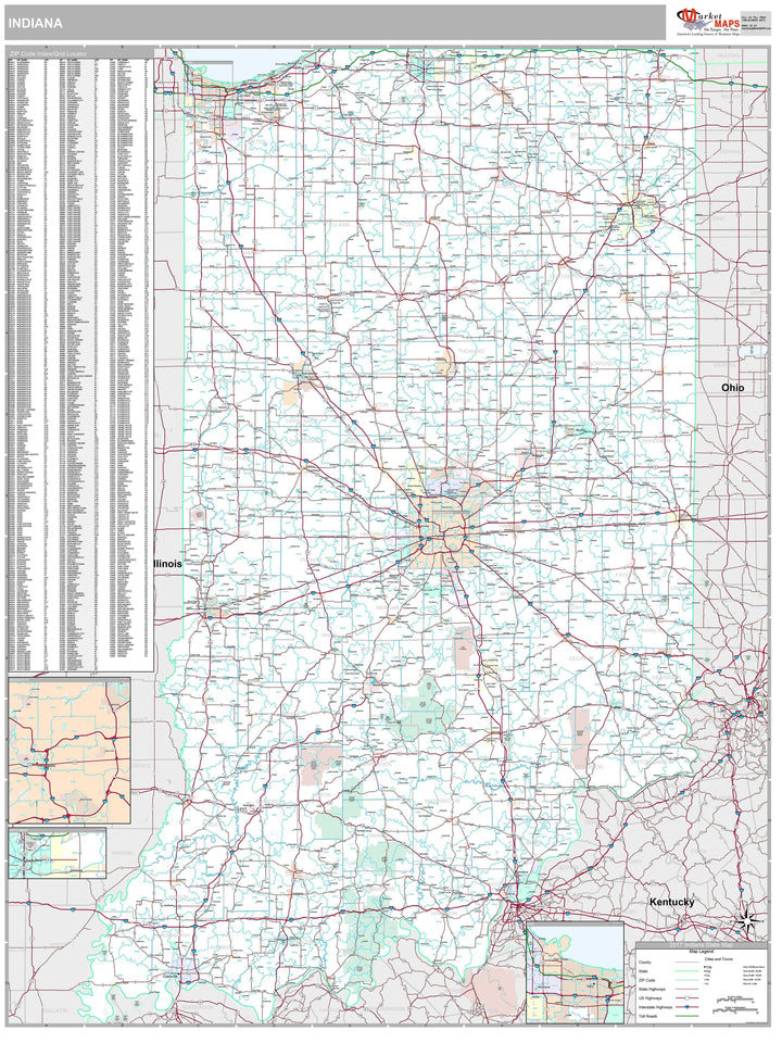 Premium Style Wall Map of Indiana