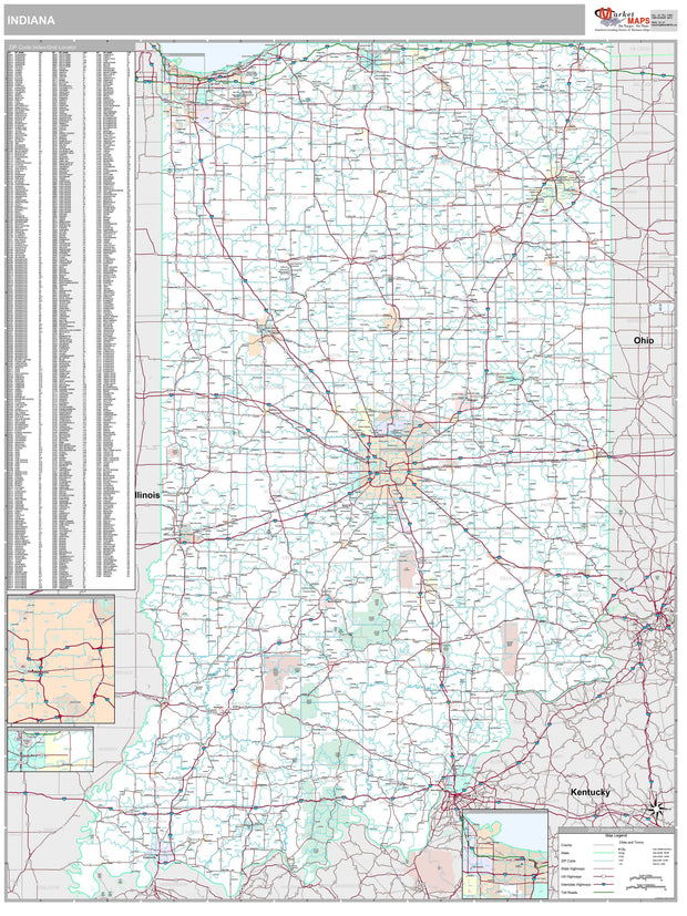 Premium Style Wall Map of Indiana by Market Maps