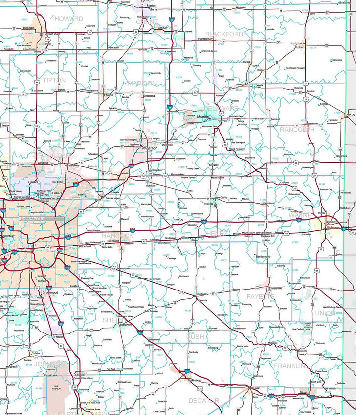 Premium Style Wall Map of Indiana
