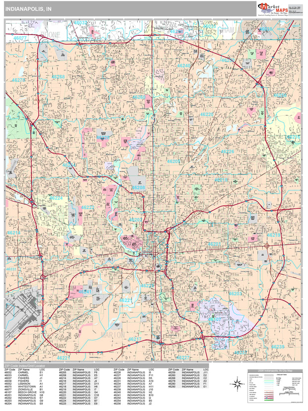 Premium Style Wall Map of Indianapolis, IN. by Market Maps