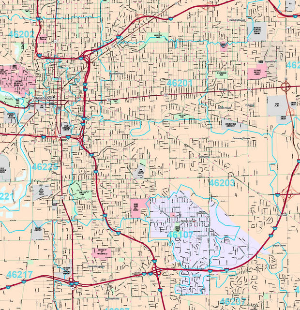 Premium Style Wall Map of Indianapolis, IN. by Market Maps