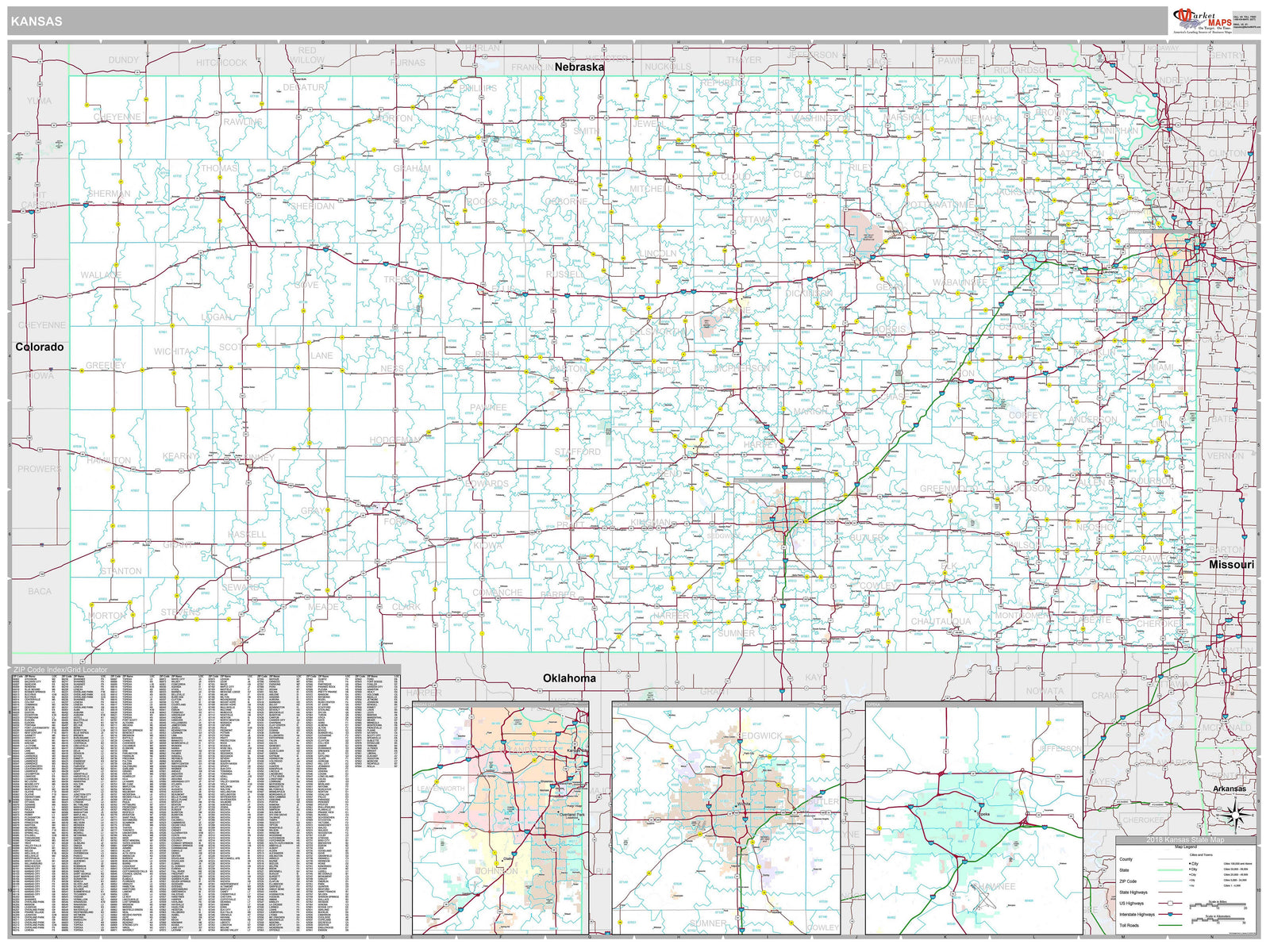 Premium Style Wall Map of Kansas