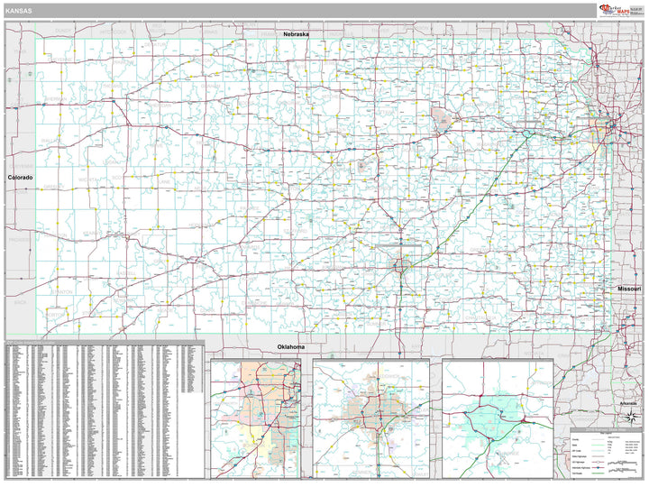 Premium Style Wall Map of Kansas