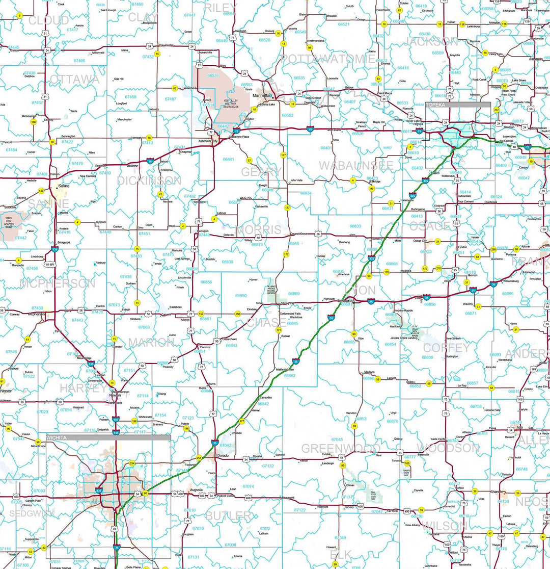 Premium Style Wall Map of Kansas