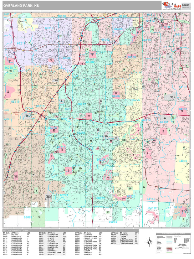 Premium Style Wall Map of Overland Park, KS by Market Maps