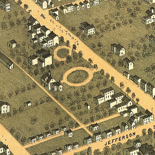 Bird's eye view of the Lexington, Kentucky by A. Ruger, 1871