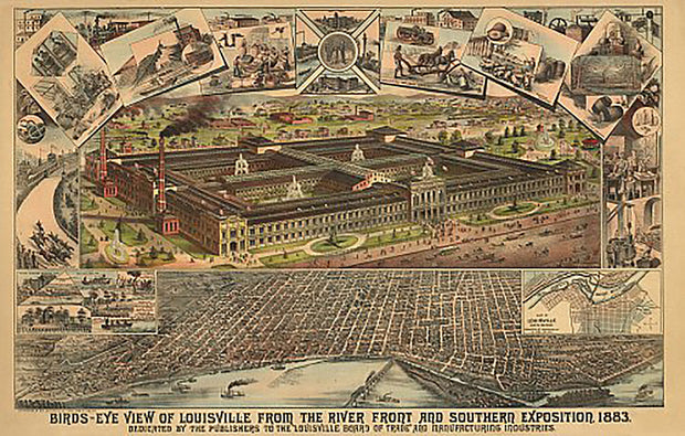 Birds-eye view of Louisville from the river front and Southern Exposition, 1883