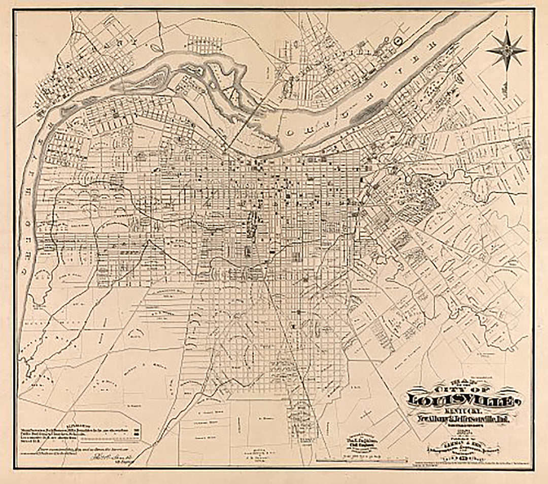 Map of the city of Louisville, Kentucky, New Albany &amp; Jeffersonville, Indiana by Wm. C. Coghlan, 1873