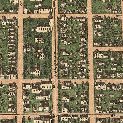 Bird's eye view of Paducah, Kentucky by J. Blanton Postlethwaite, 1889