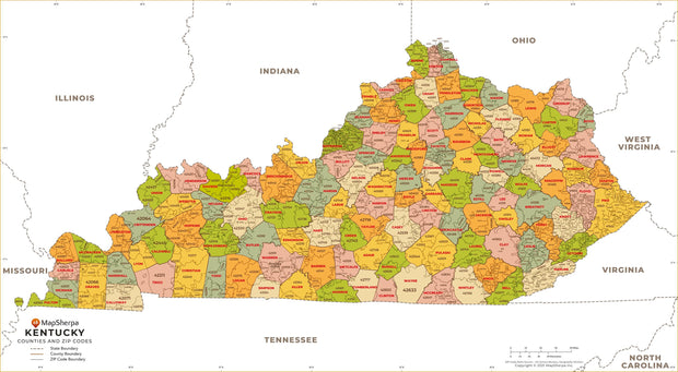 Kentucky Zip Code Map with Counties