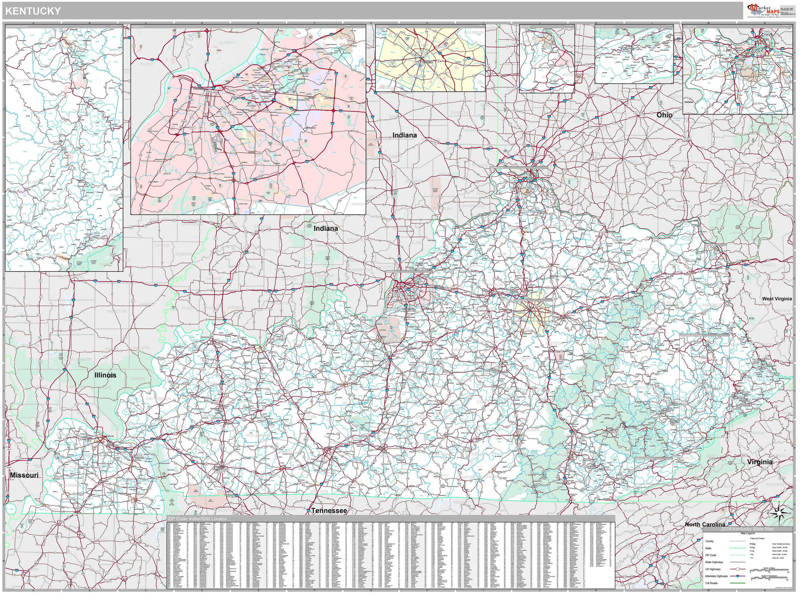 Premium Style Wall Map of Kentucky