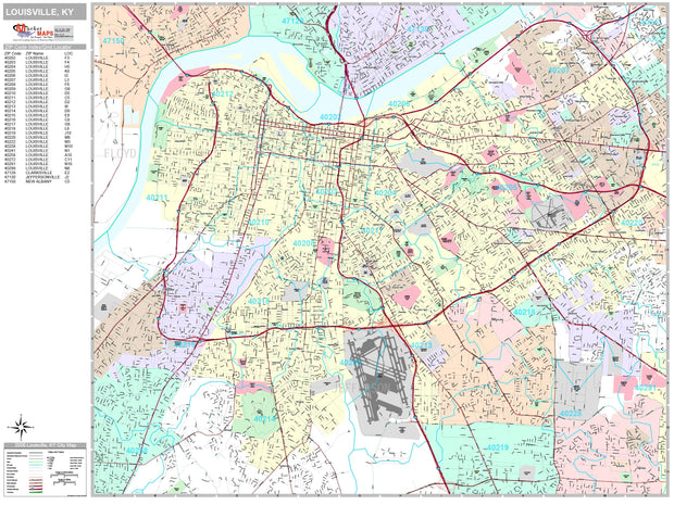 Premium Style Wall Map of Louisville, KY. by Market Maps