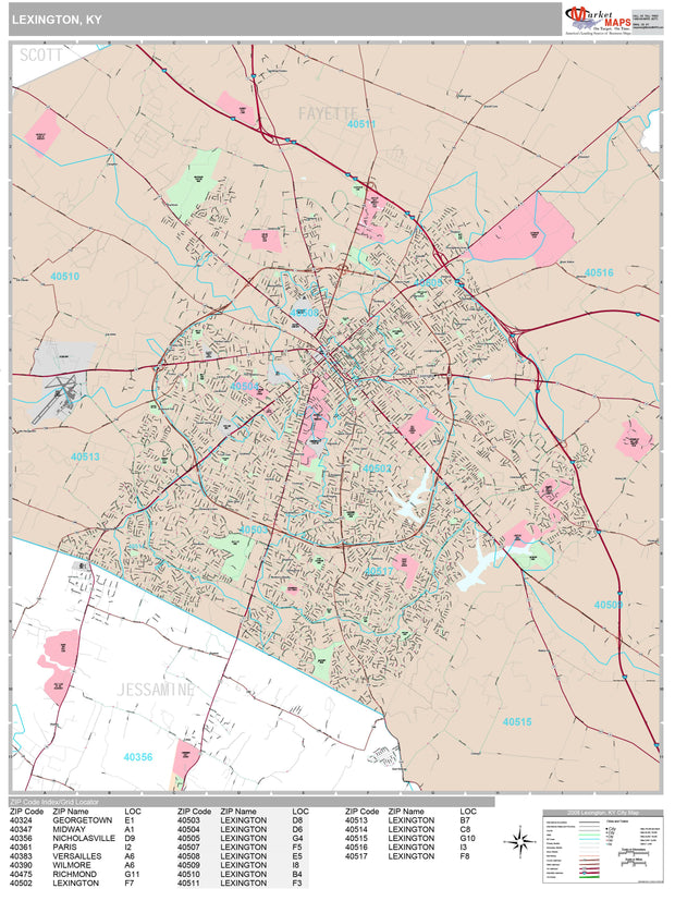 Premium Style Wall Map of Lexington, KY. by Market Maps