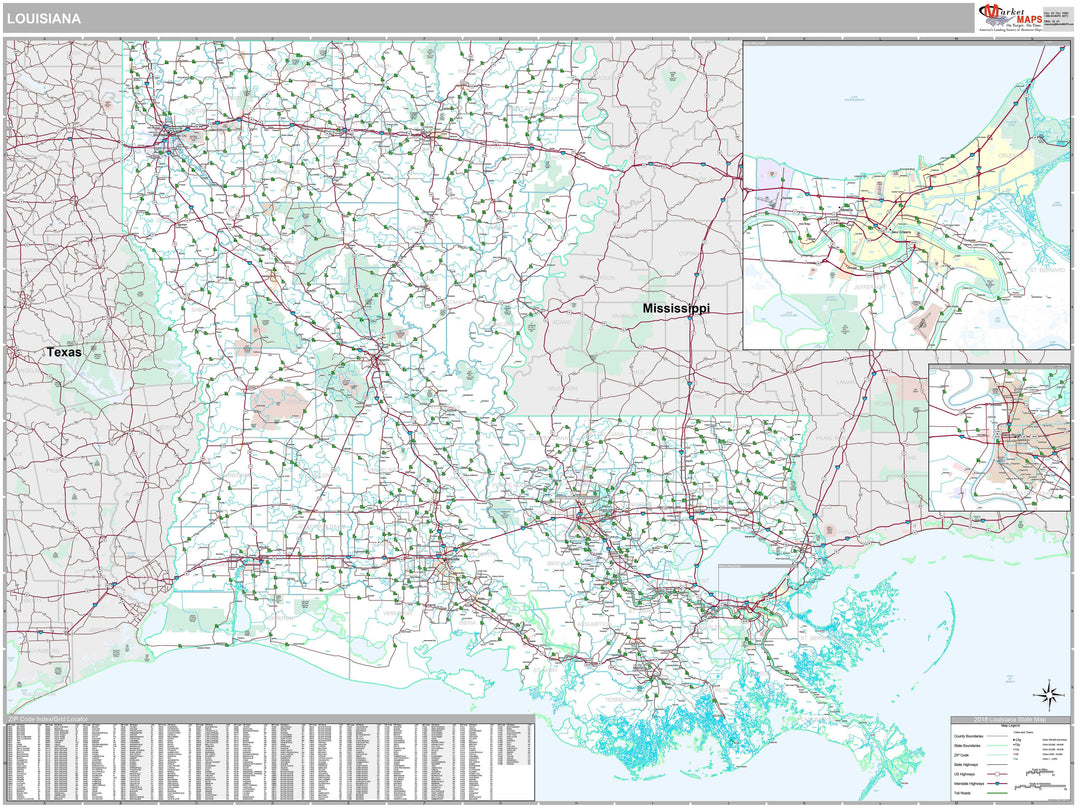 Premium Style Wall Map of Louisiana