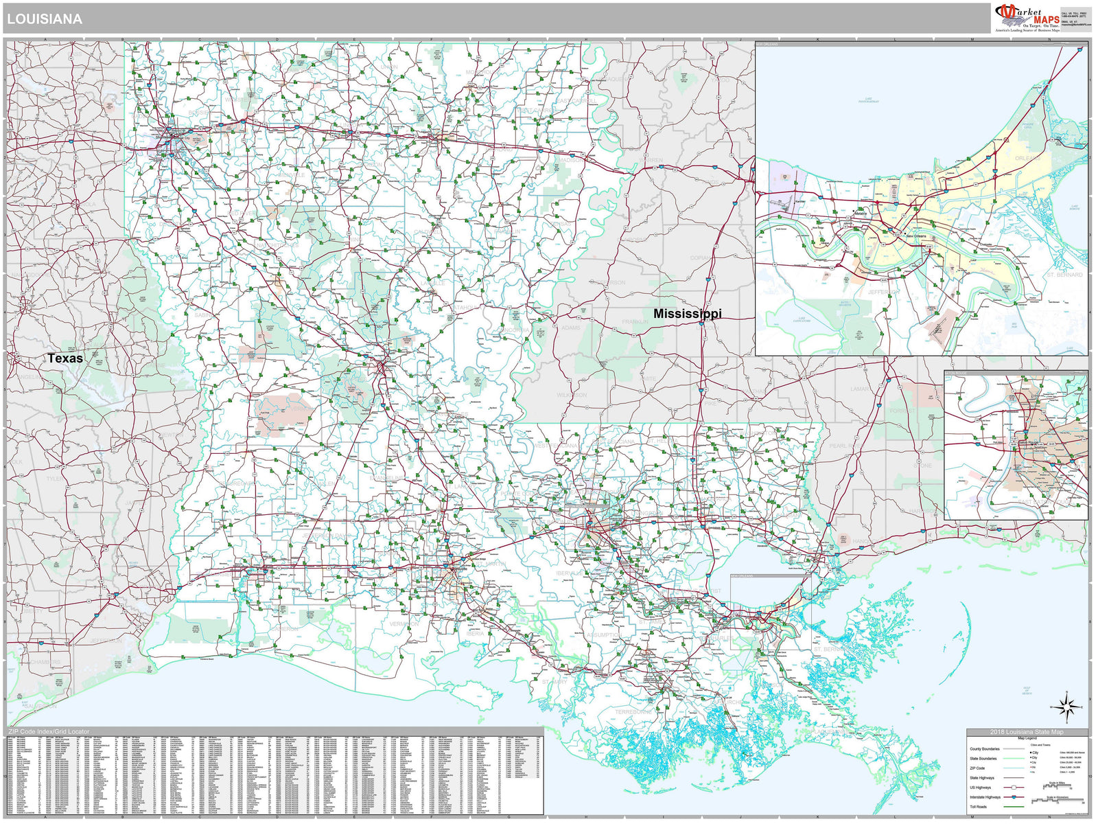 Premium Style Wall Map of Louisiana