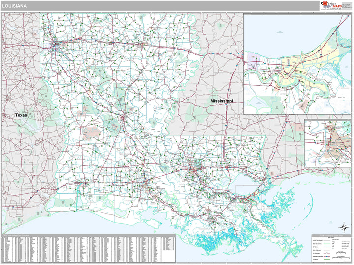 Premium Style Wall Map of Louisiana